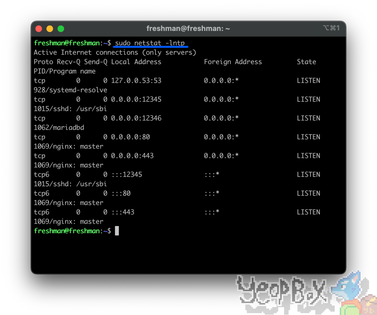 우분투(Ubuntu) 22.04 Server netstat으로 이용중인 포트 확인하기 YeopBox